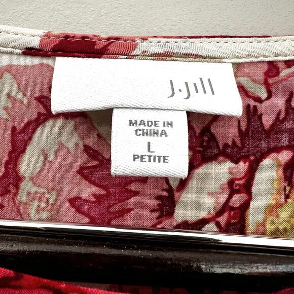 J Jill Floral Print Tunic Top Size Petite PL Pink Lightweight 3/4 Sleeve Boho - Picture 5 of 10